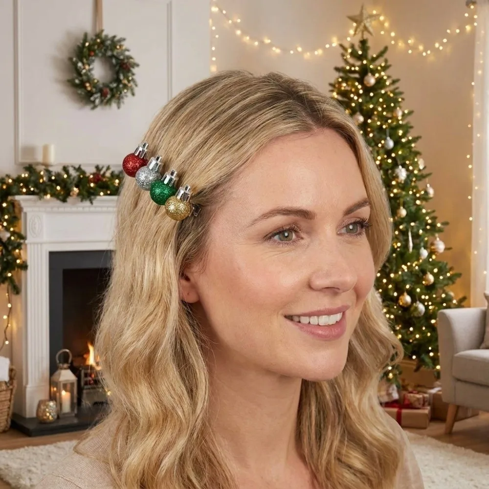 Lightweight Glitter Christmas Hair Clip Plastic Cute Christmas Hair Accessories Multicolored Xmas Ball Ponytail Clip Festive