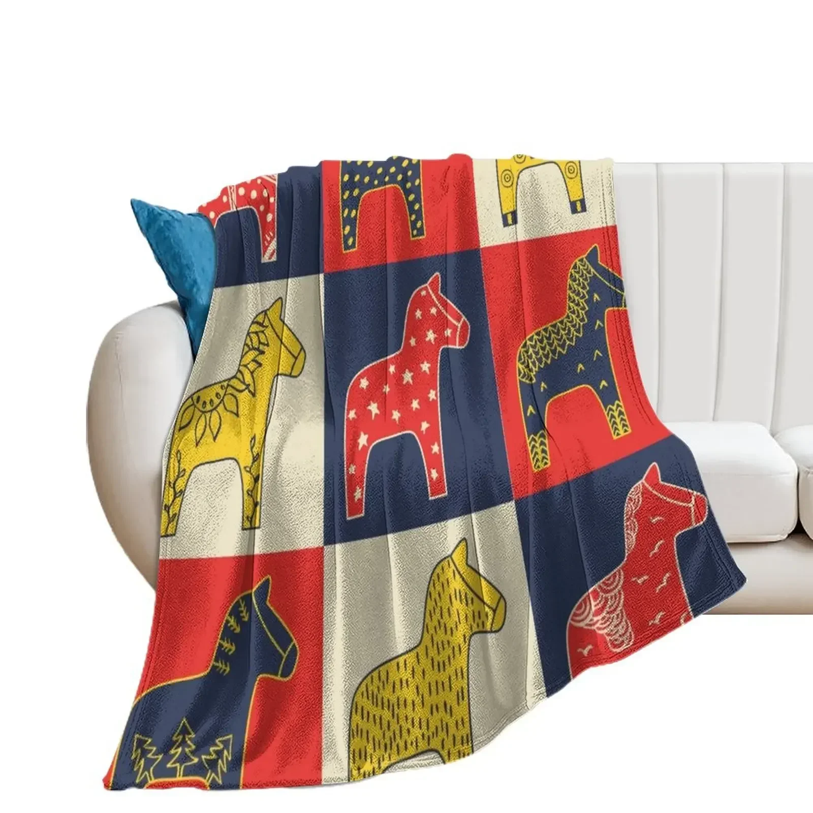 

BEST SELLER _ Swedish Dala Horse Throw Blanket blankets and throws Thermal Blankets