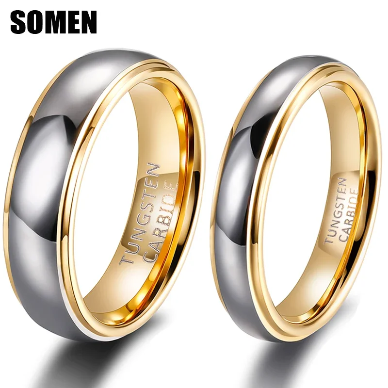 Somen 4mm/6mm Tungsten Carbide Ring Gold Plated Polished Rings Men Women Engagement Wedding Bands For Lover Couple