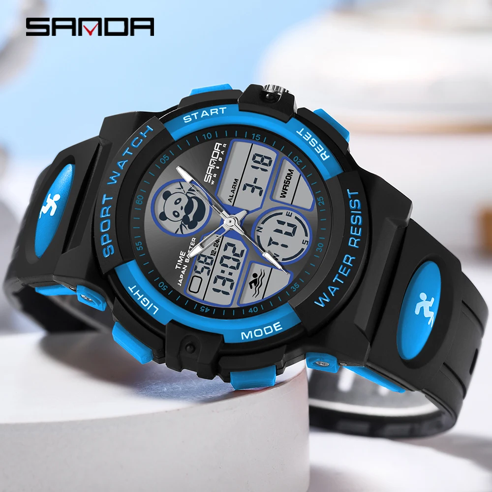 SANDA-relojes deportivos para hombre, pulsera de cuarzo electrónica, resistente al agua, con 2 tiempos de cronómetro y alarma Digital, con fecha, estilo militar, a la moda