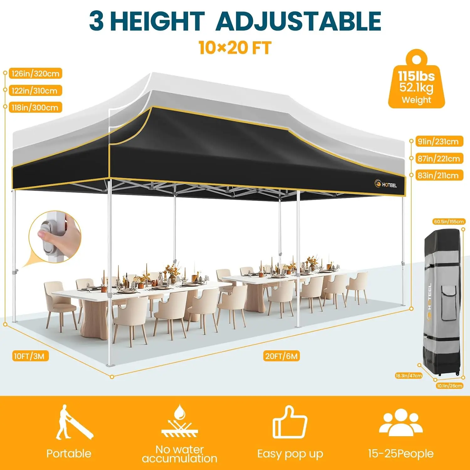 10x20 Pop Up Canopy Tent, Heavy Duty Upgraded Hexagonal Steel Frame, Customized