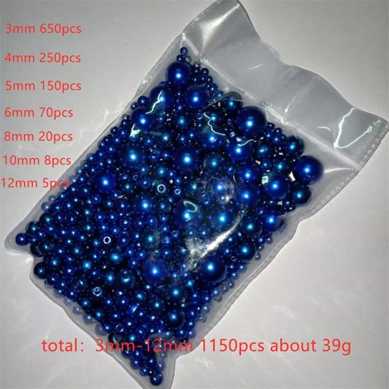 3-12mm Mix Size 1150pcs Pearl Wtraight Holes Round Imitation Plastic Pearl Beads For Needlework & Jewelry Making Free Shipping