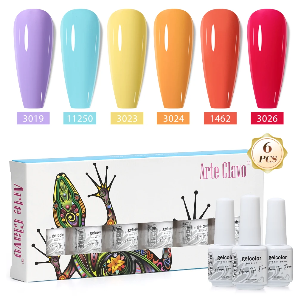 Arte Clavo 8ml Colourful 6PCS Gift Box Set Nail Gel Polish Kit Gel Semi Permanent UV Led Gel Varnish Soak Off Nail Base Top Coat