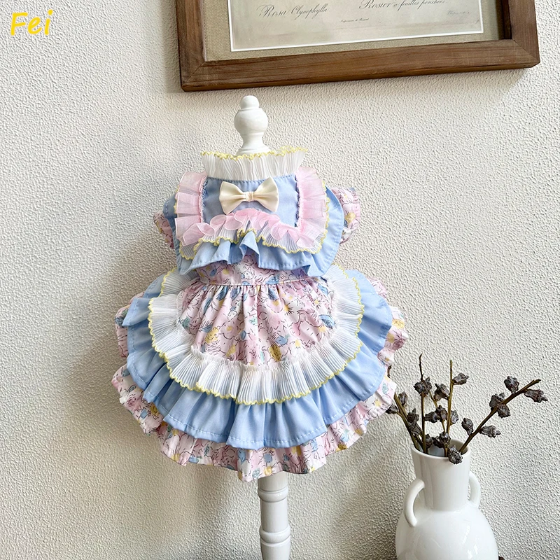 

Pet Dresses for Small Dogs Female Dog Luxury Princess Dog Clothes with Bow Lace Ruffles Pink Cute Puppy Skirt for Yorkie Maltese