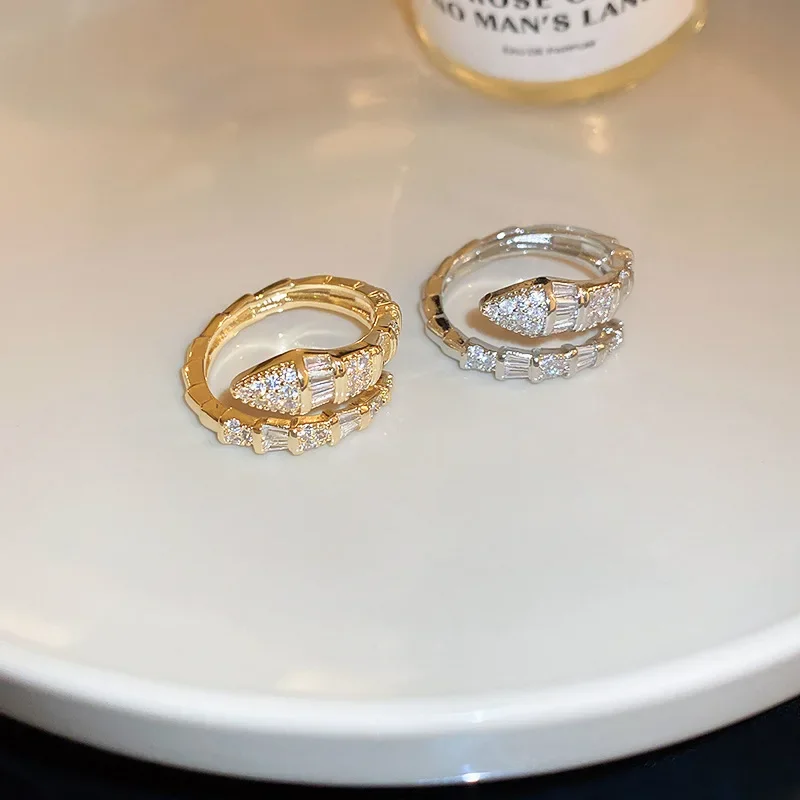 Versatile Fashion Trendy Snake Shaped Opening Rings for Women High-end Exquisite Zircon Adjustable Rings Jewelry Accessories