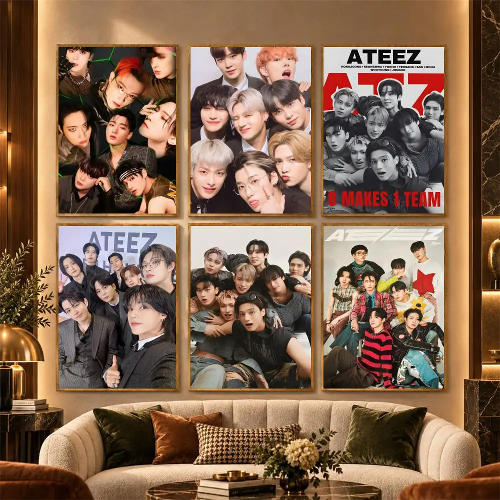 Boy Group Kpop Band A-ATEEZ Poster Stickers Painting Mural HD Wall Decals for Bedroom Living Room Home Self-Adhesive Decor Gift