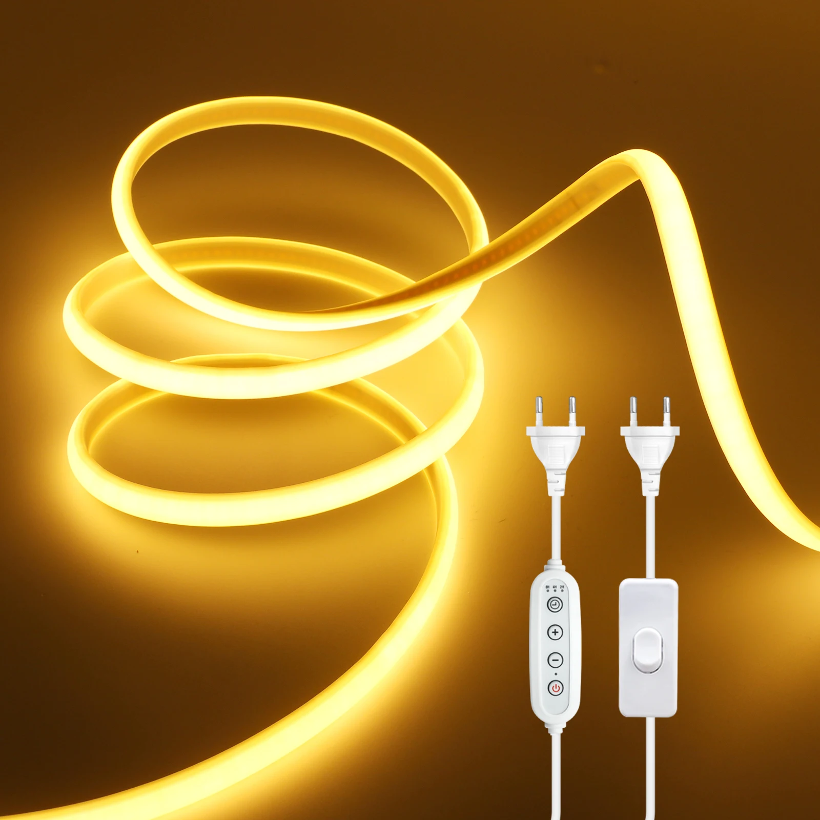 220V Dimmer Switch COB LED Neon Strip Light Dimmable Waterproof 288LED EU Power 3000K 4000K 6000K Flexible Lamp Home Decoration
