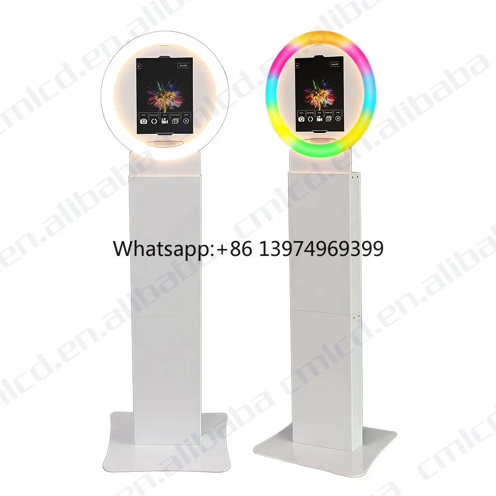 Anillo de Luz LED para Redes Sociales, Soporte de Piso Portátil para Cabina de Fotos, Kiosco para iPad Pro de 10.9-12.9" para Selfies
