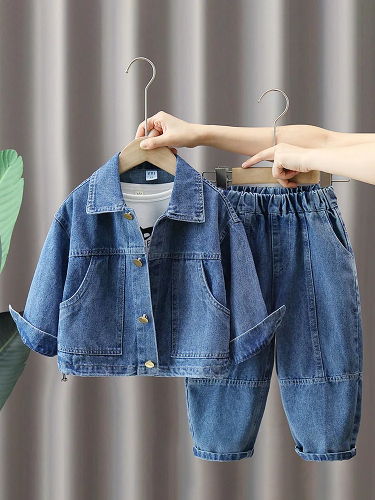 

Spring Autumn Causal Suit Baby Boys Girls Long Sleeve Denim Jacket +Pants 2pcs/Set Children Outfit Kids Outdoor Suit