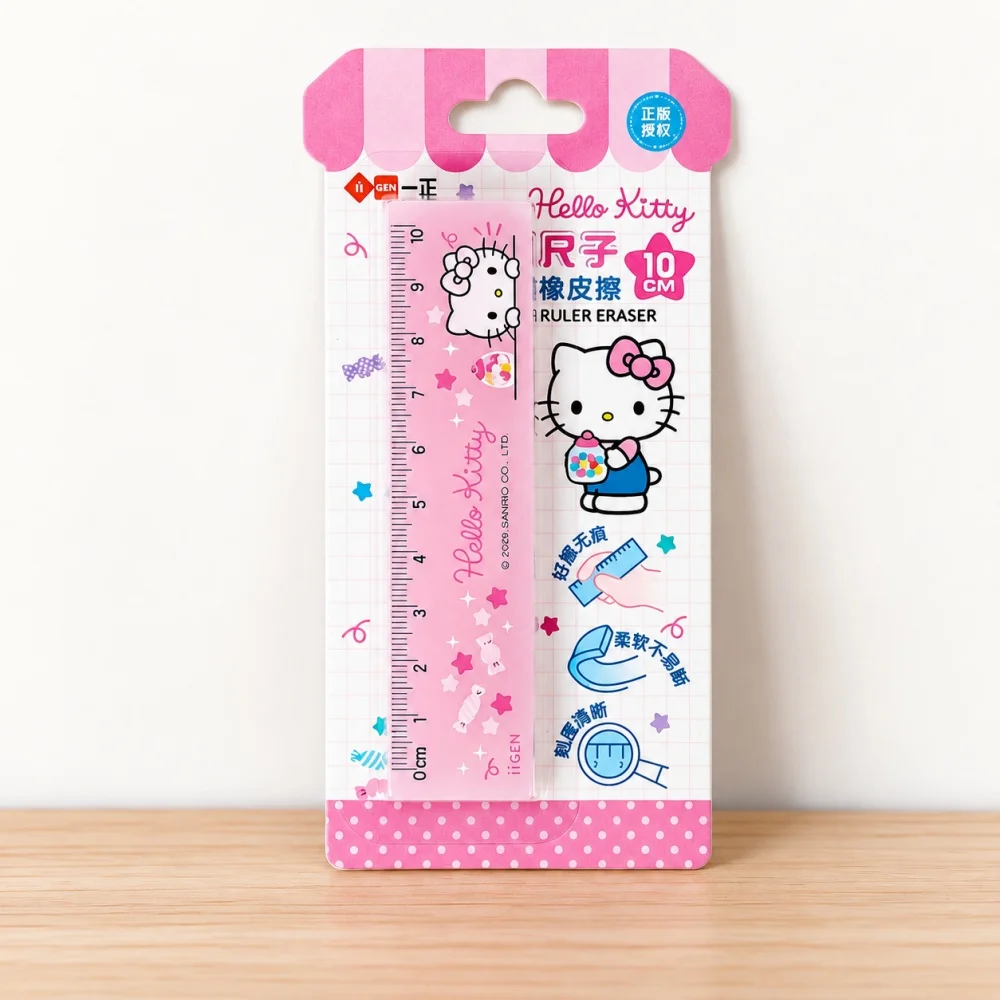 Genuine Hello Kitty Sanrio Ruler Eraser 10cm Flexible Measuring Tool Cute Stationery School Supplies Office Desk Writing Gift
