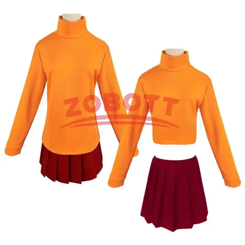 Kostum Cosplay Seragam Anime Velma Rok Pendek Seragam Wanita Kaus Kaki Atasan Rok Kostum Karnaval Pesta Halloween ob;8