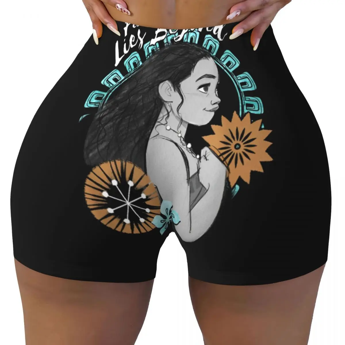 Woman Athletic Workout Yoga Shorts Moana What Lies Beyond Graphic Seamless Shorts Workout Scrunch Pants