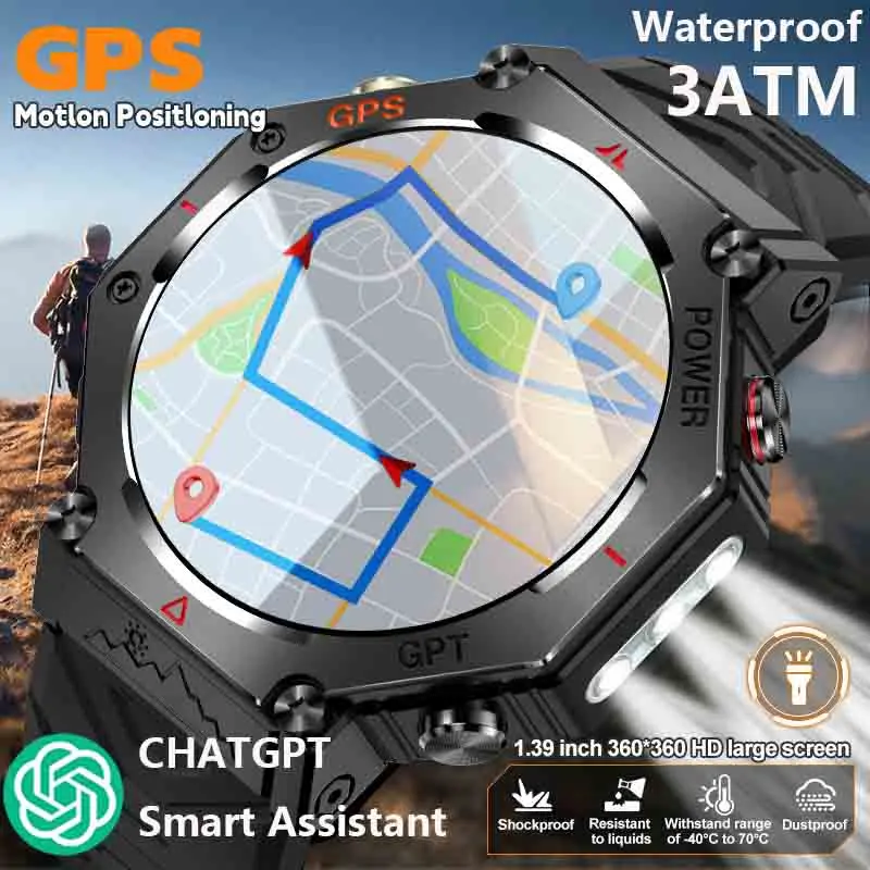 

LIGE ChatGPT AI Assistant Смарт-часы для мужчин GPS-трекер Компас Часы Светодиодный фонарик Открытый высота Bluetooth Вызов Smartwatch