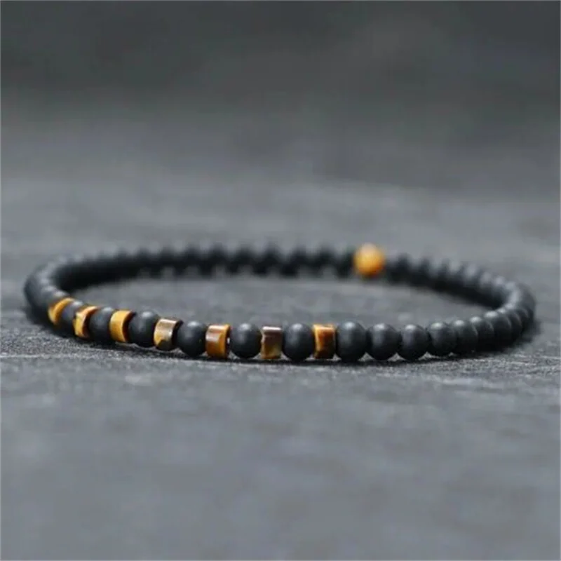 Minimalist 4mm Bead Bracelet Women Men Natural Tiger Eye Stone Black Matte Small Beads Bracelets Meditation Yoga Strand Jewelry