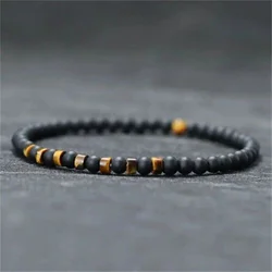 Minimalist 4mm Bead Bracelet Women Men Natural Tiger Eye Stone Black Matte Small Beads Bracelets Meditation Yoga Strand Jewelry