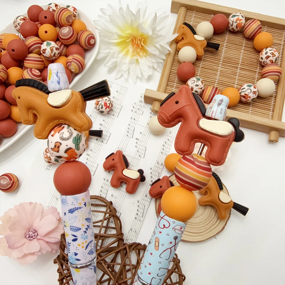 25/32/44PCS 3D Horse Series Silicone Bead Set, Perfect for DIY Handmade Crafts Such as Keychains, Necklaces, Bracelets, Etc