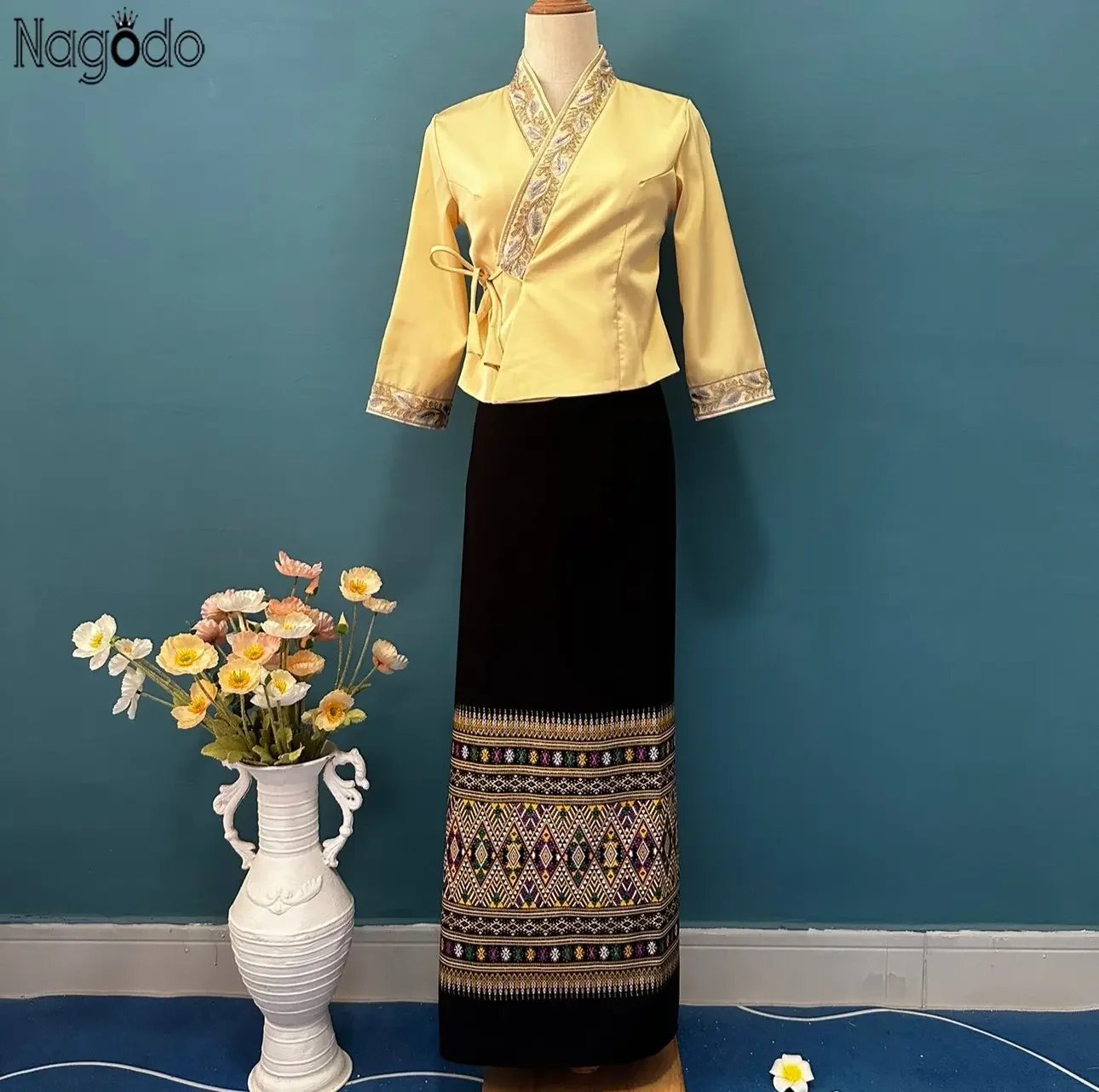 2023 verão tradicional dai étnico thai roupas blusa feminina e saia longa conjunto para uso diário vestido tradicional vietnamita