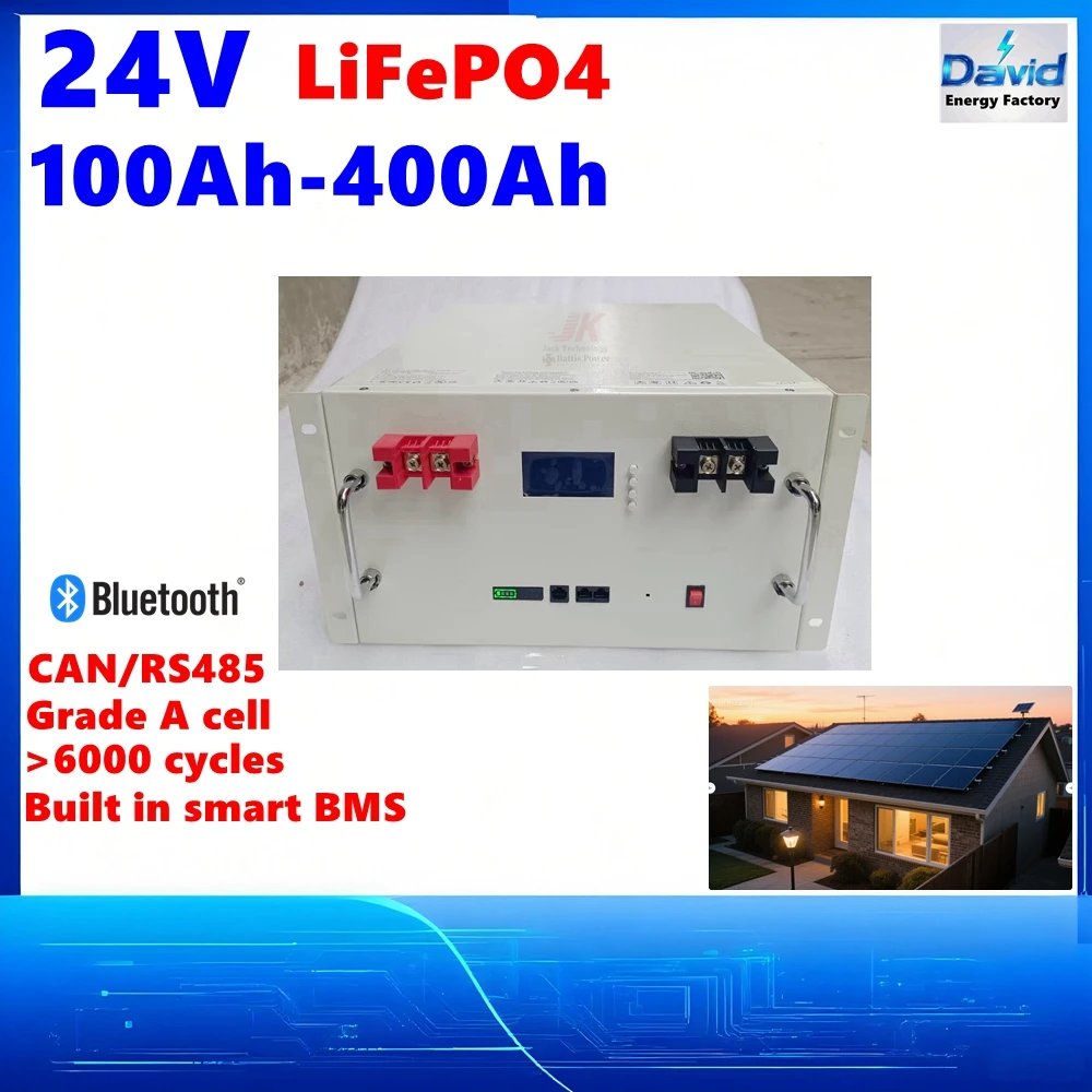 

Аккумулятор LiFePO4 24В 400Ач для солнечных систем, 150Ач, 200Ач, 300Ач, 100Ач, литиевая батарея с CAN RS485 для инверторов 2кВт, 5кВт