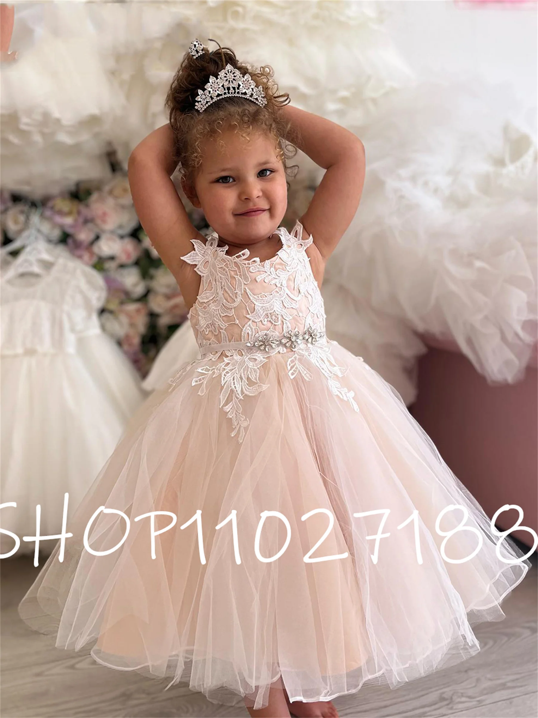 Puffy Baby Girl Dress avorio Lace Flower Girl Dresses Cute Girl Princess Dress Girl Wedding Party Dress Child Kids Dresses