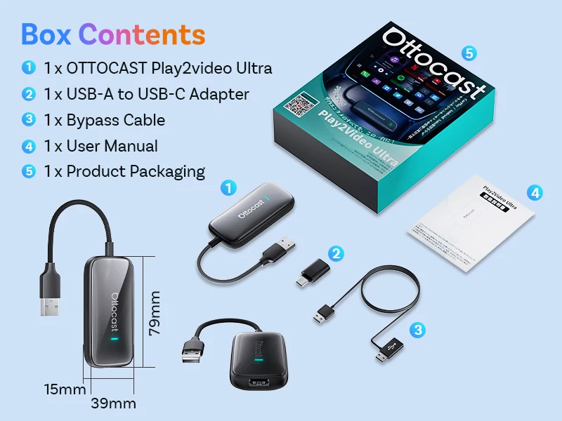 OTTOCAST Play2Video Ultra Video Box 3-in-1 Kabelloser CarPlay Android Auto Adapter mit Integriertem YouTube Netflix IPTV für 98% aller Autos – Detail 14