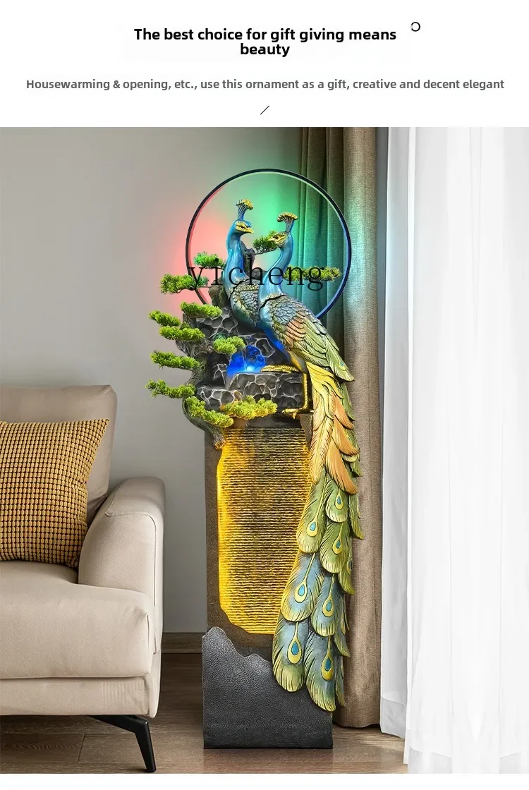 rockery water curtain wall fountain ornament floor-to-ceiling living room feng shui wheel generation wealth decoration