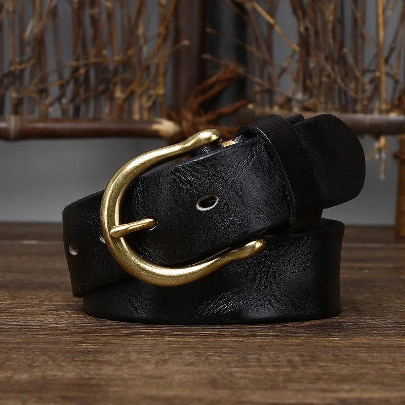 

3.8CM Wide Fashion Vintage Genuine Leather Belts Luxury Brass Pin Buckle Men Belt Ceinture Homme Retro Mens Cowskin Belts