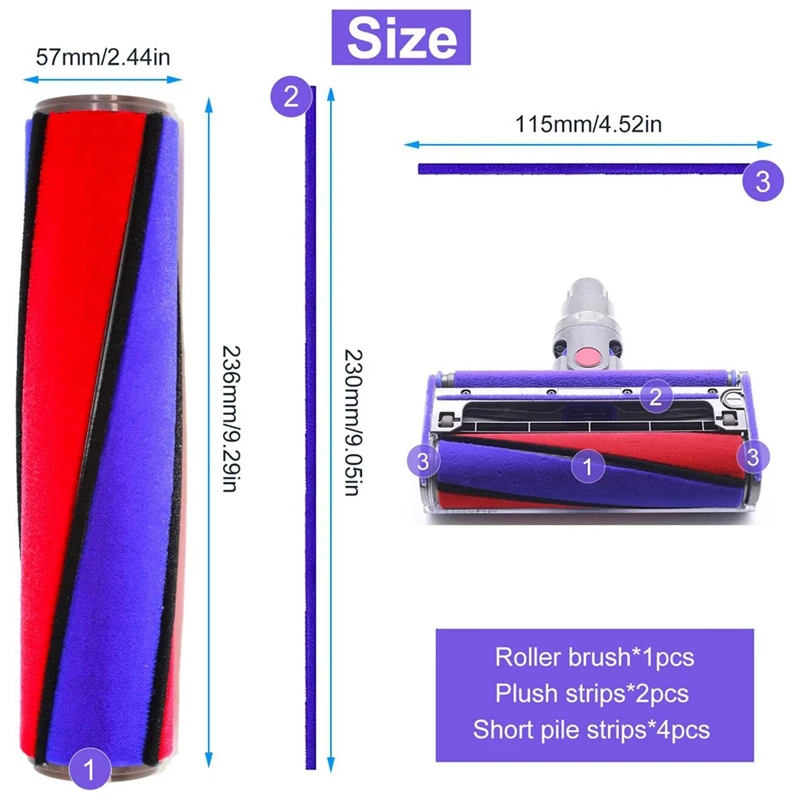 Replacement Brush for V6 V7 V8 V10 V11, Soft Roller Accessories, with 6 Felt Strips, Cleaning and Dust Removal-ROWI view 3