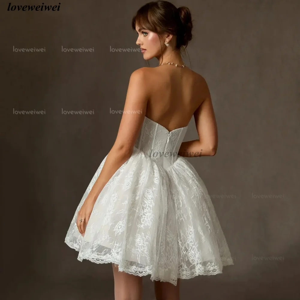 ชุดแต่งงานมินิแบบไร้สายรัด  ผ้าลูกไม้  ทรงเอ  แบบคลาสสิก  ชุดเจ้าสาวหรูหรา  ชุดแต่งงานแบบไม่มีแขน  ชุดเจ้าสาว  เวสติโดส เด โนเวีย