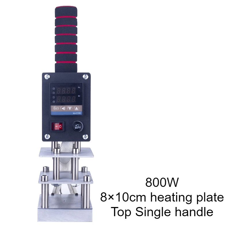 مقبض مزدوج واحد 800 واط صغير يده تغليف 8 × 10 سنتيمتر لوحة التدفئة صندوق خشبي من الجلد جوز الهند آلة التحبير الضغط الساخن