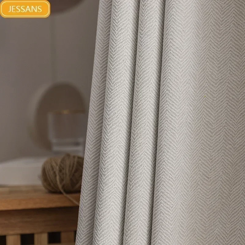 Bedroom Living Room Full Blackout Sunscreen Cotton Linen 2024 New Thickened French Light Luxury Cream Curtain Cloth Solid Color
