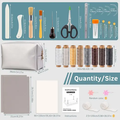 Imagen 2 del producto IMAZY-Kits de materiales para encuadernación de libros, suministros para encuadernación, Kit de fabricación de libros con carpeta de huesos de tela, agujas de punzón, hilo de cera