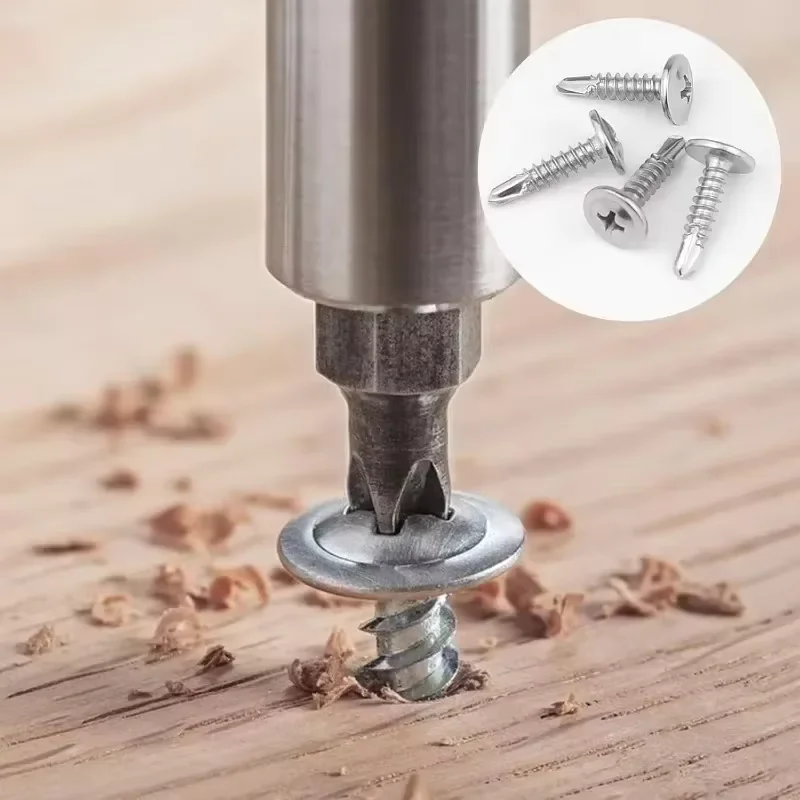#8 M4.2 Stainless Steel Self-tapping Screw Large Round Flat Head Self Drilling Screw Fastener for Wood Sheet Metal Repair