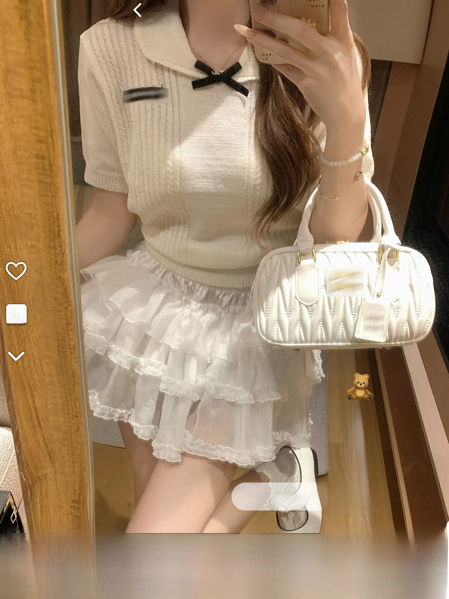 

DDXZ Gentle Sweet Knitted Short Sleeve Lightweight Breathable Short T-Shirt Cute Doll Collar Top Versatile Comfortable Summer...