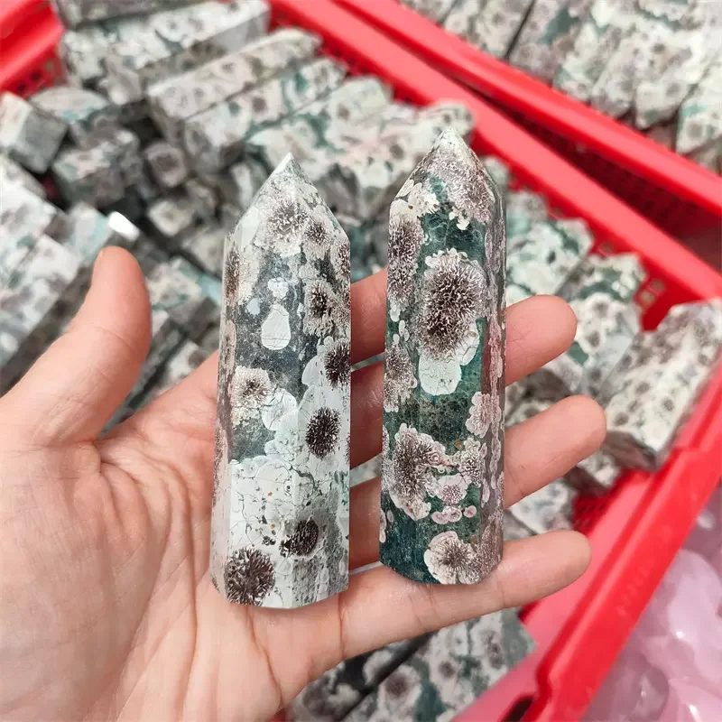 

1LB Natural gemstone Crystal Wand Tower green cherry blossom point
