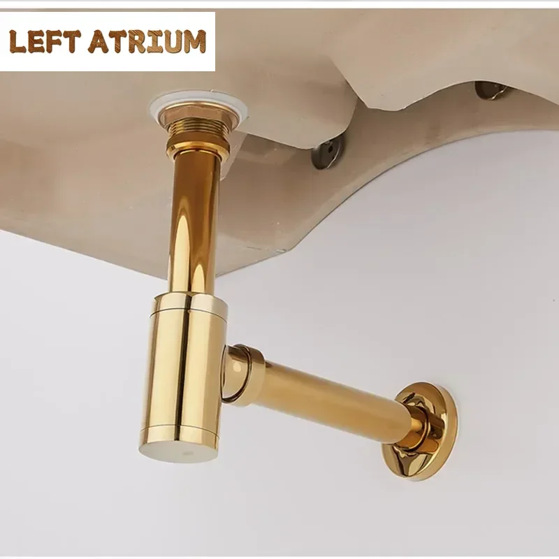 Bathroom Basin Bottle Trap Drain Gold Modern Sink Pop Up Filter Fixture Stopper Sets Wash-basin Siphon Hose Accessory Renovation