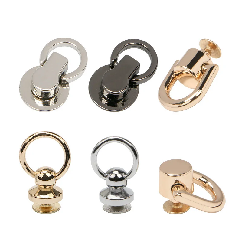 4Pcs Metal Leather Bag Rotating Head Belt Ring Bag Clothes Screw Install Tools Buckle Ring Removable Hardware Sewing Accessories