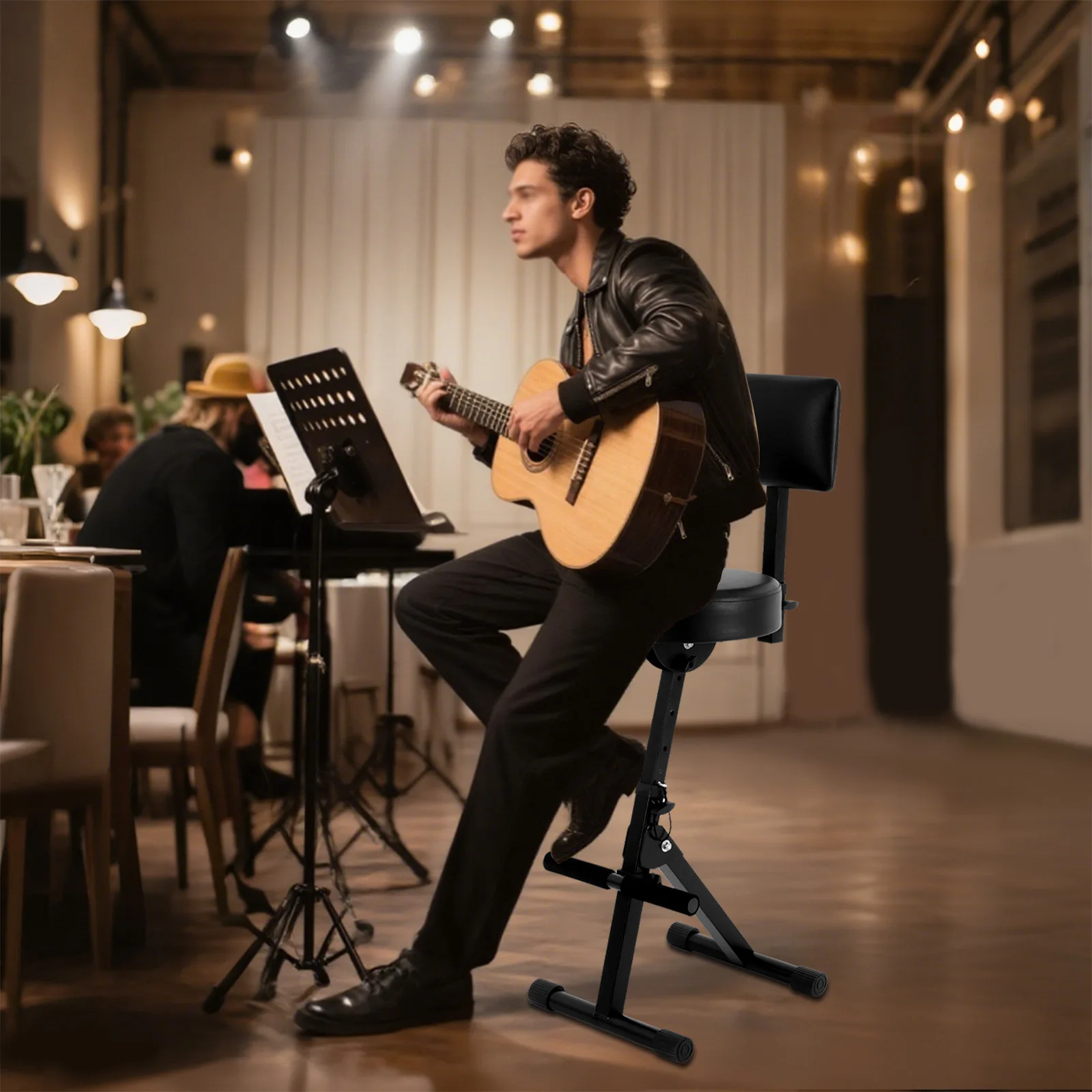 Höhenverstellbarer Klavierhocker für Musiker mit Rückenlehne und Fußstütze für Gitarrentrommel, robuste Stützbank, Heimstudio, Bühneneinsatz