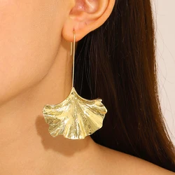 Fashion Exaggerated Ginkgo Leaf Ear Hook Earrings For Women Creative Simple Gold Silver Color Metal Earring Jewelry Brincos
