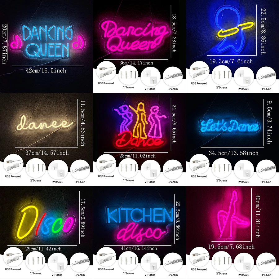 Let's Dance Neon Signs for Wall Decor, Kitchen Disco Neon Light Up Sign for Dancing Party,Bar Accessories,Party Decor view 2