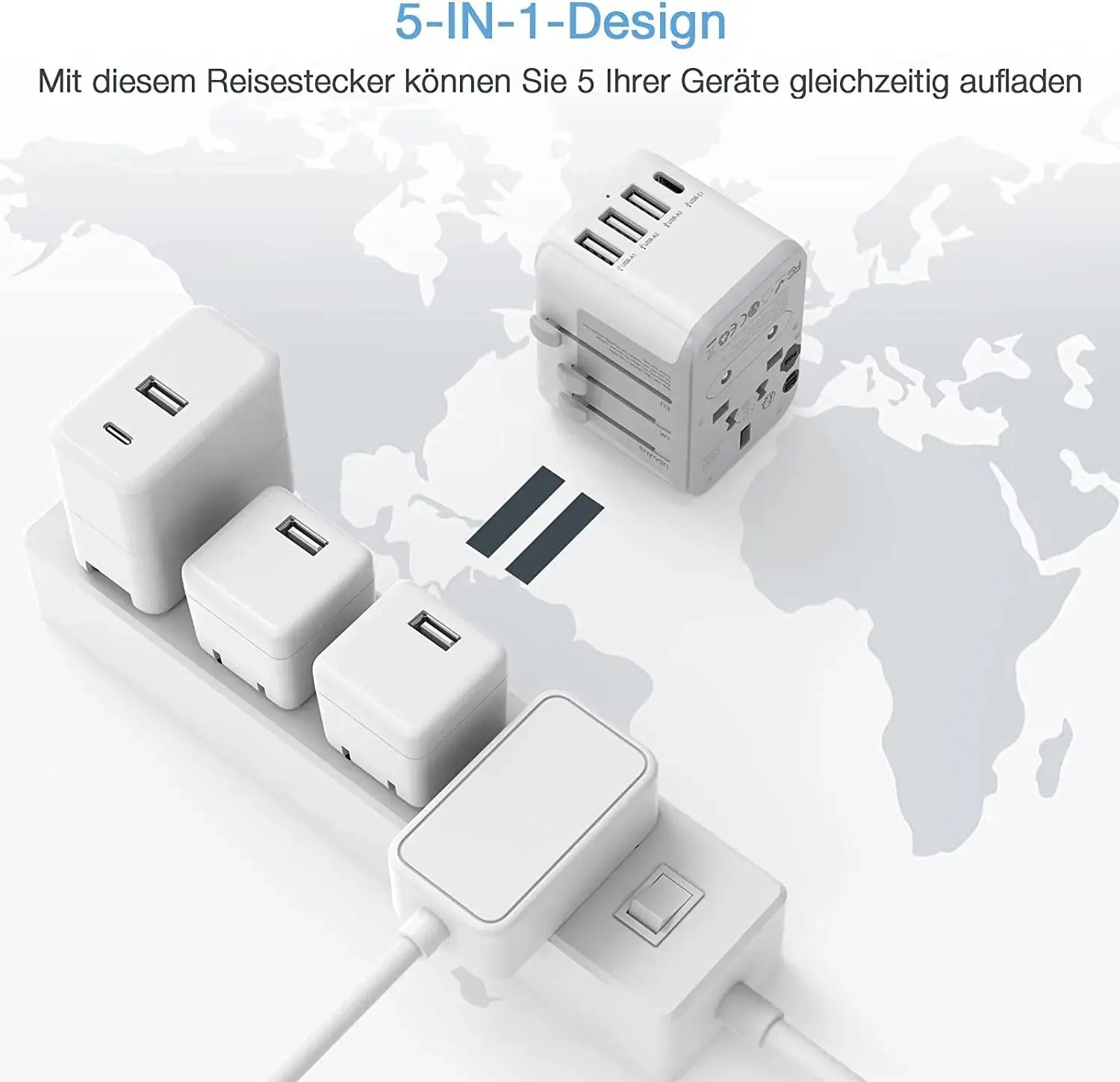 TESSAN International Plug Travel Adapter Universal with 3 USB Port and 1 Type C, All-in-one Wall Charger for US EU UK AUS Travel