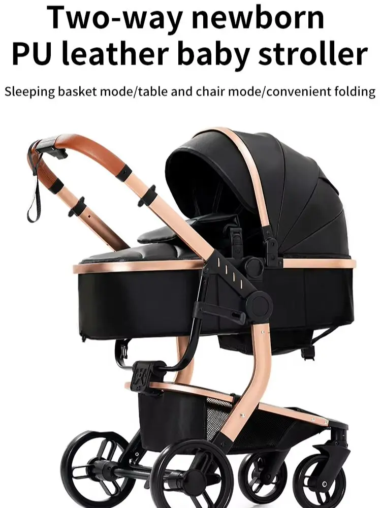 Baby-Kinderwagen für Neugeborene 3-in-1 Kinderwagen Reise-System Faltbar Leicht PU-Leder Umkehrbare Liegefläche Babywagen High-Landscape-Vier-Rad-Kinderwagen Wasserdichter Buggy