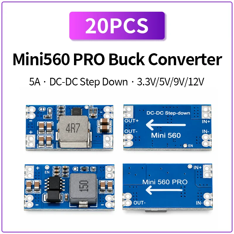 20PCS Mini560 Mini560 PRO 5A DC-DC Buck Converter Module 3.3V 5V 9V 12V Step Down Voltage Regulator Power Board