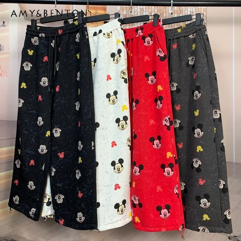 

Осень-зима 2025: флисовые повседневные брюки с героями мультфильмов, новые женские облегающие брюки с высокой талией, универсальные прямые спортивные штаны для бега для женщин