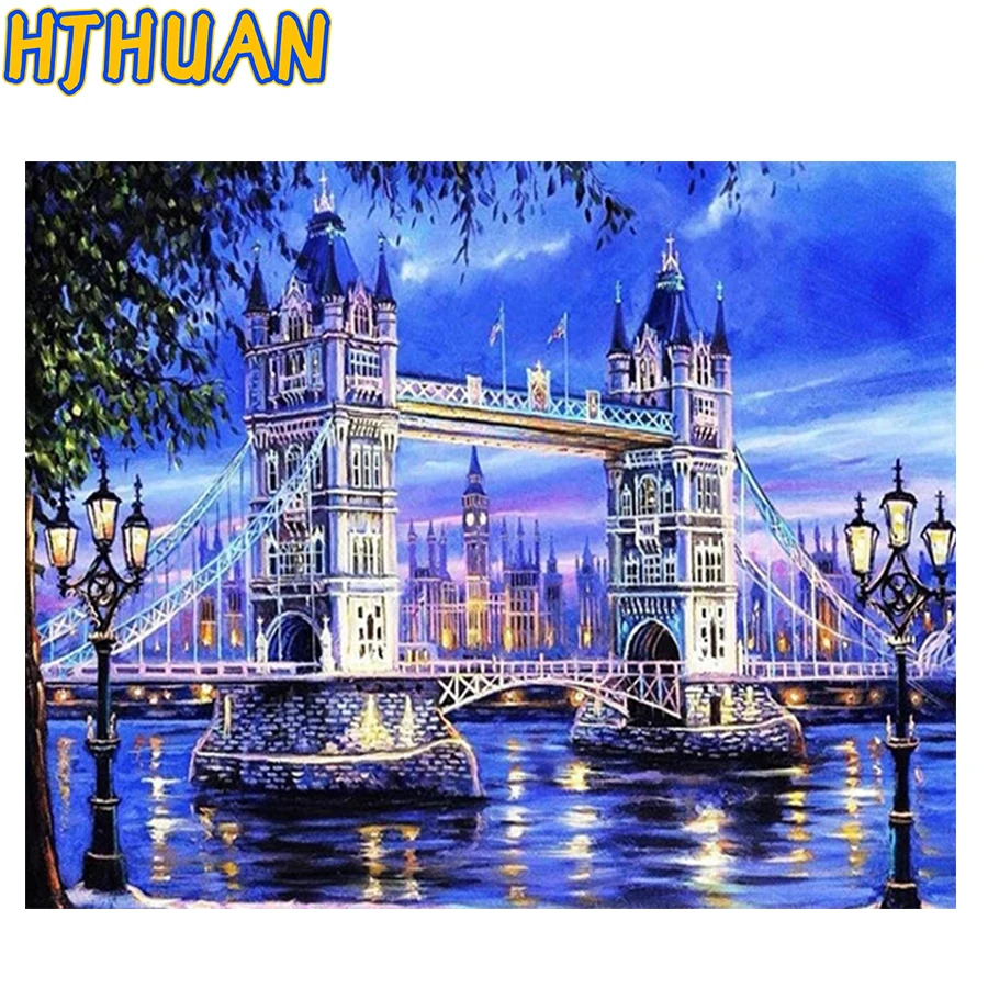 5d trapano completo diamante ricamo scenario pittura diamante tramonto London Bridge mosaico mobili decorazione ornamenti regali Hobby