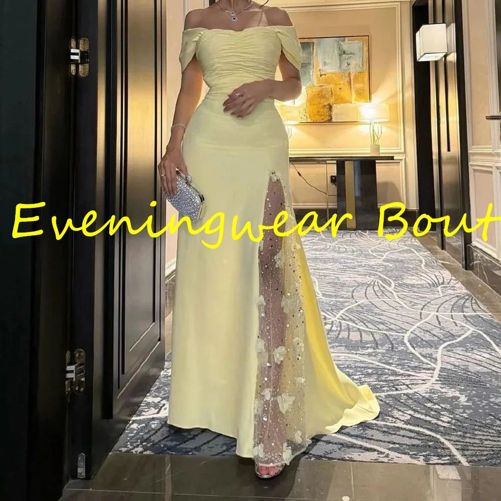 فستان سهرة مخصص حديث مستقيم بطول الأرض قبالة الكتف جيرسي مزين بالكريستال فستان سهرة أنيق من vestidos para mujer