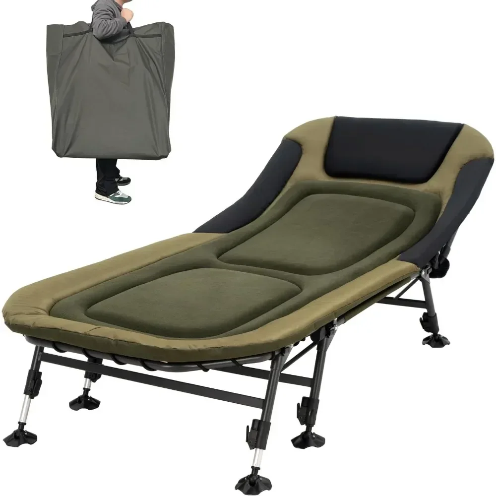 Adult camping bed 330 pounds with handbag, heavy-duty folding bed with soft cushion, portable military crib for hunting