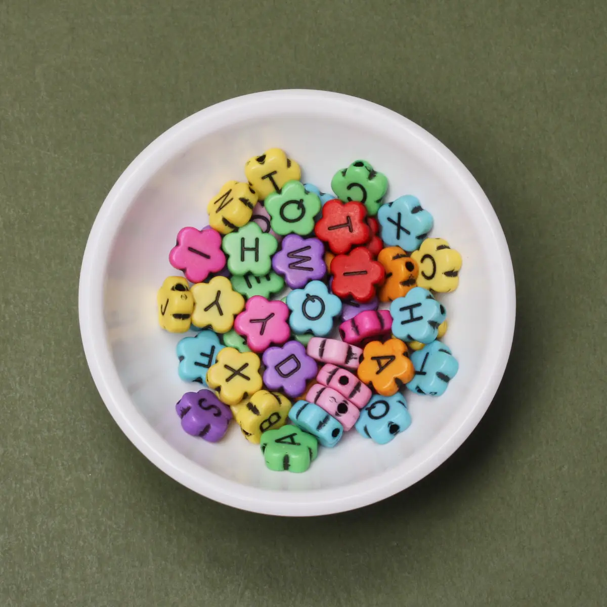 20Pcs 9mm Acrylic Flower Letter Beads DIY Jewelry Making Keychain Bracelet Necklace Loose Beads Beading Accessories