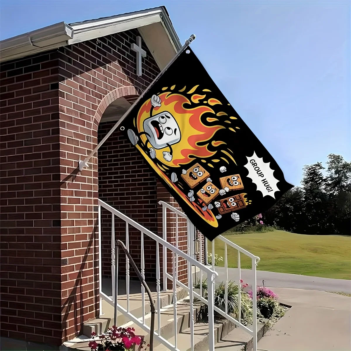 Funny Smores Marshmallow Group Hug Design Polyester Garden Flag Outdoor Decor