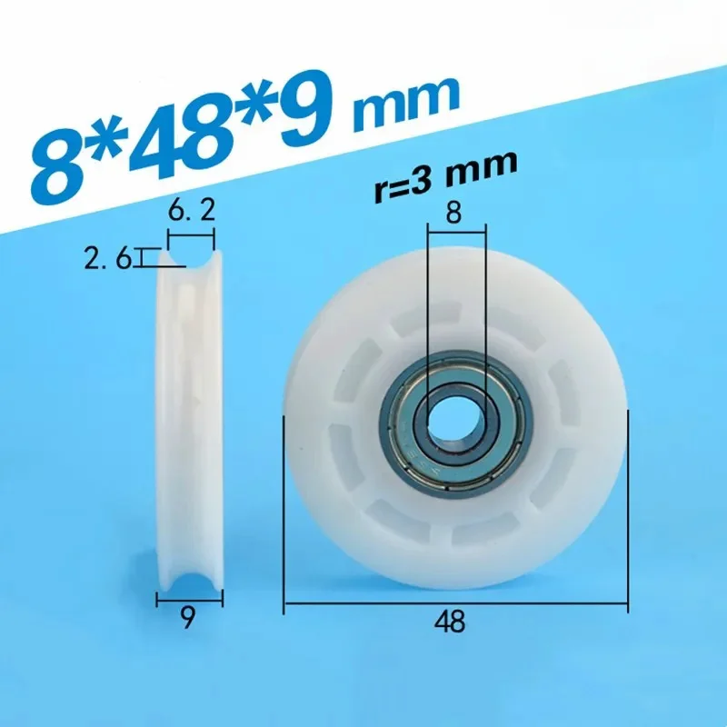 

U groove Plastic coated bearing 608ZZ 8*48*9mm POM roller guide wheel nylon pulley sheave bore size 8mm diameter 48mm