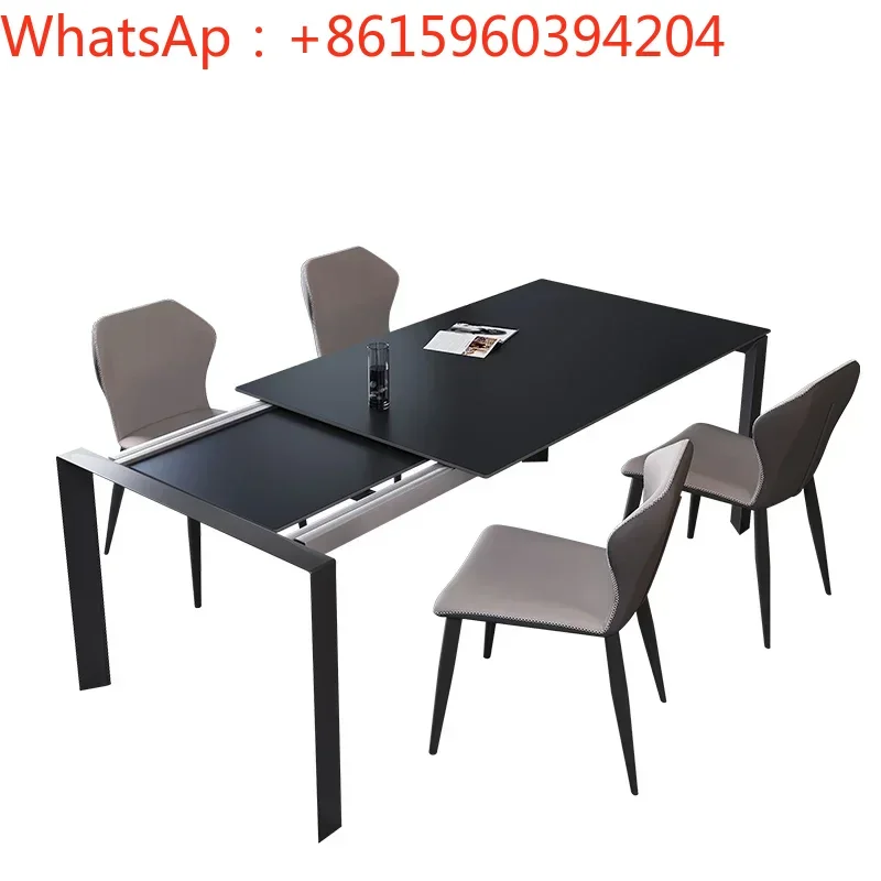 Minimalist retractable rock table size apartment rectangular luxury home designer dining table and chair combination